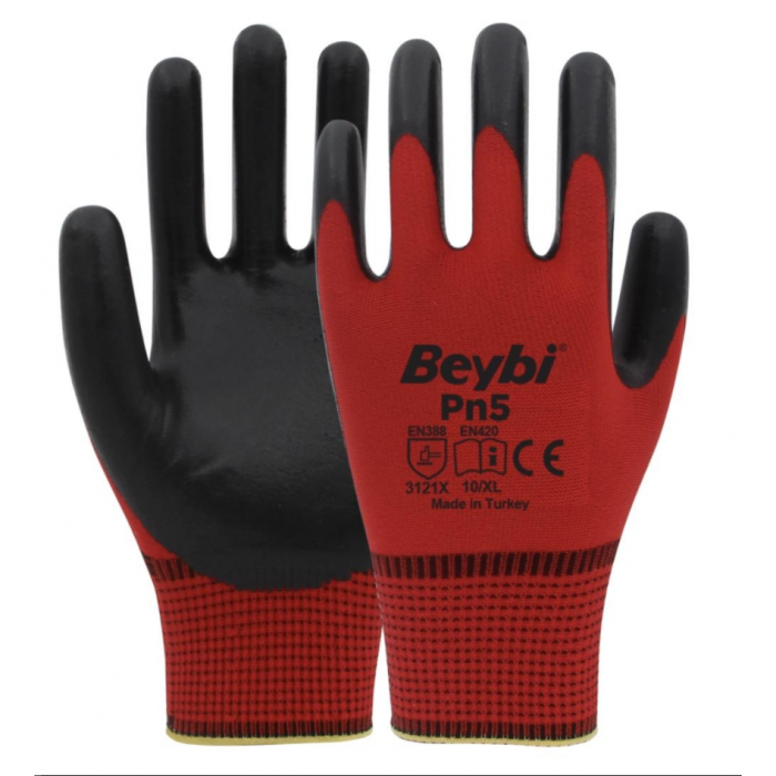 BEYBİ PN5 Zebra Polyester Örme Nitril Eldiven (12 Adet)