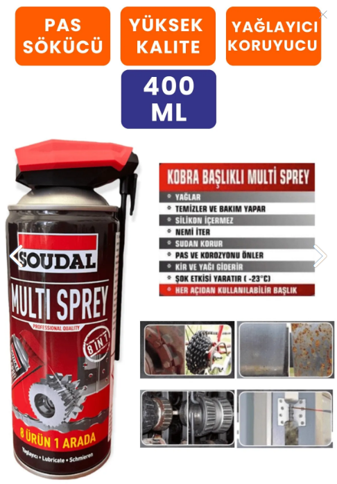 Soudal Multi Sprey 400 Ml Pas Sökücü Çok Amaçlı Yağlayıcı